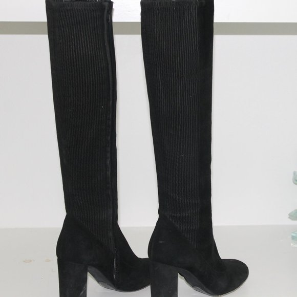 Chloe Black Suede Leather Pleated Accent Knee High Heeled Boots  size 36.5 - Picture 4 of 7